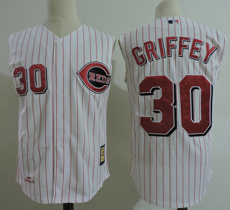 Custom Fan-Made Ken Griffey Jr Cincinnati Reds #30 White Baseball Jersey