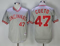 Custom Fan-Made Johnny Cueto Cincinnati Reds #47 Grey Throwback Baseball Jersey