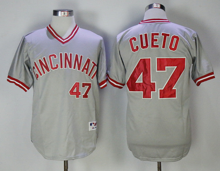 Custom Fan-Made Johnny Cueto Cincinnati Reds #47 Grey Throwback Baseball Jersey