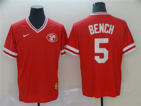 Custom Fan-Made Johnny Bench Cincinnati Reds #5 Red Throwback Baseball Jersey