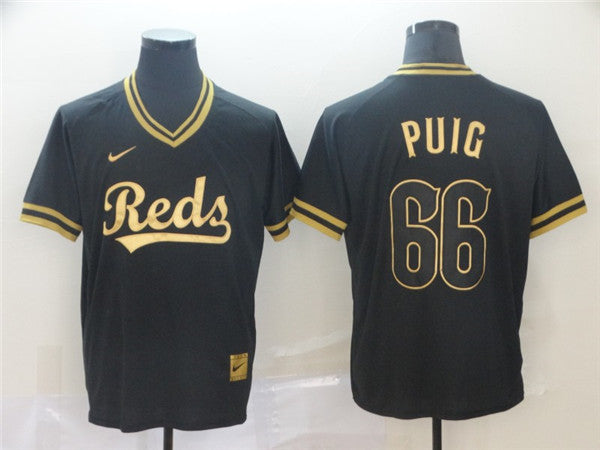 Custom Fan-Made Yasiel Puig Cincinnati Reds #66 Black Baseball Jersey
