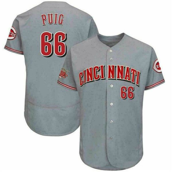 Custom Fan-Made Yasiel Puig Cincinnati Reds #66 Grey Baseball Jersey