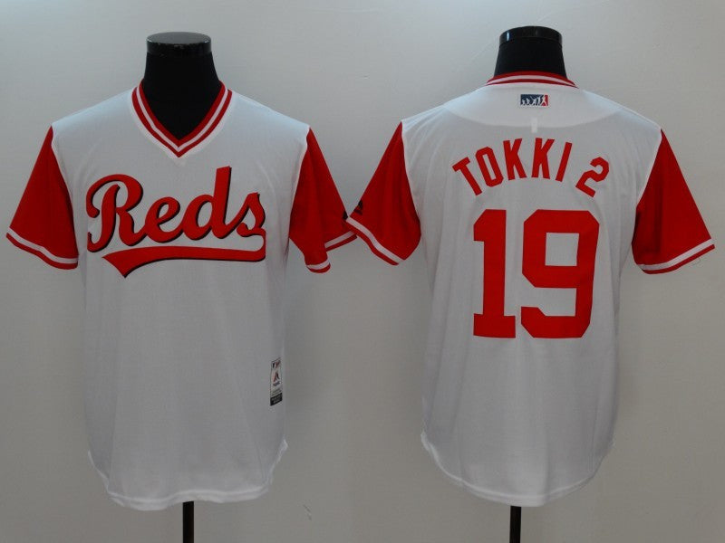 Custom Fan-Made Joey Votto Tokki Cincinnati Reds #19 White 2017 Baseball Jersey