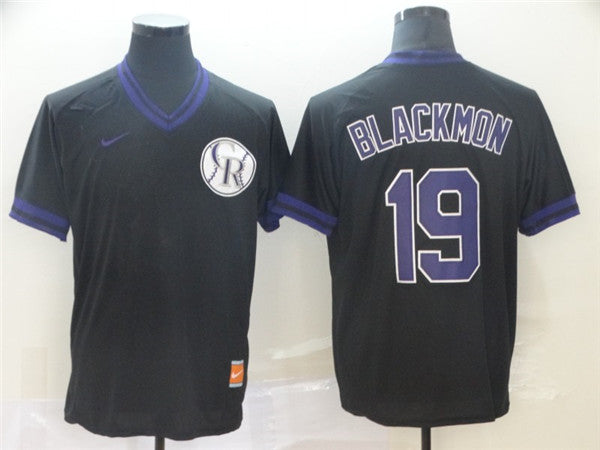 Custom Fan-Made Charlie Blackmon Colorado Rockies #19 Black Throwback Baseball Jersey