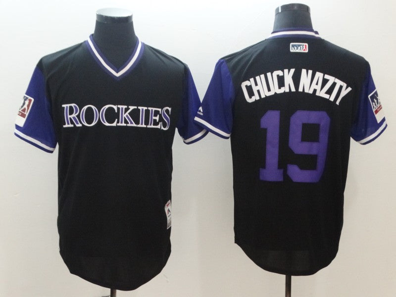 Custom Fan-Made Charlie Blackmon Chuck Nazty Colorado Rockies #19 Black 2018 Baseball Jersey