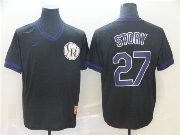 Custom Fan-Made Trevor Story Colorado Rockies #27 Black Throwback Baseball Jersey