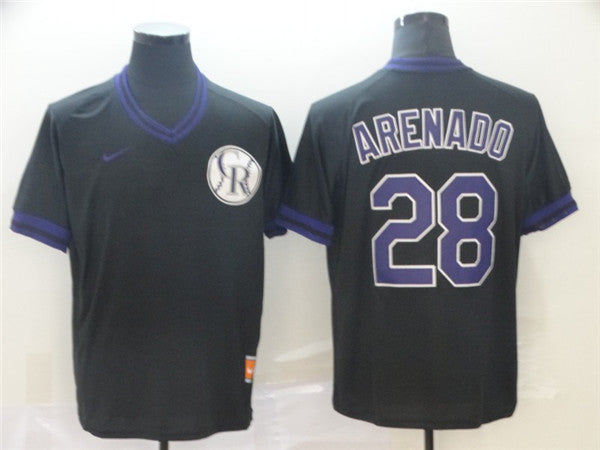 Custom Fan-Made Nolan Arenado Colorado Rockies #28 Black Throwback Baseball Jersey
