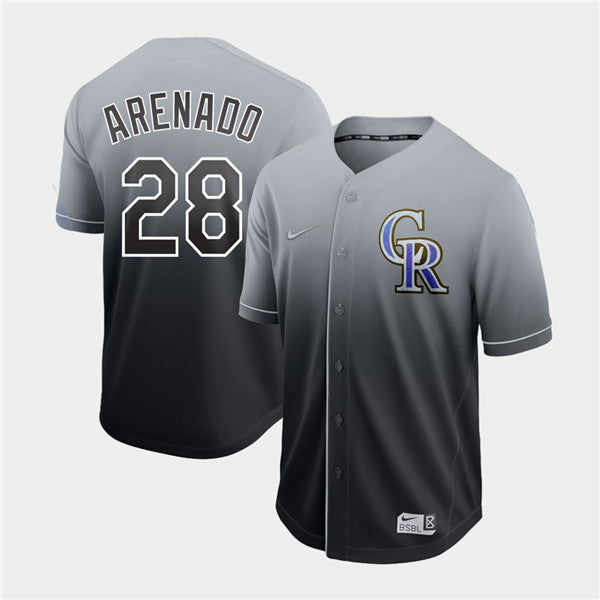 Custom Fan-Made Nolan Arenado Colorado Rockies #28 Grey Baseball Jersey