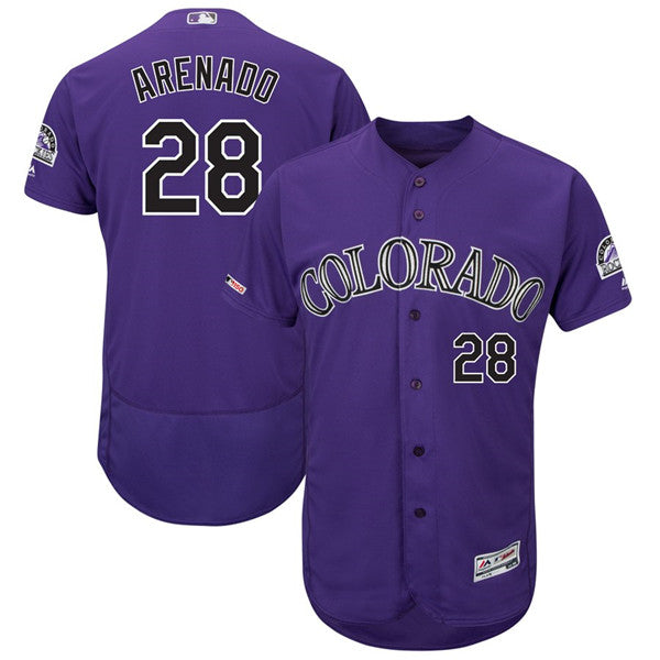 Custom Fan-Made Nolan Arenado Flexnase Colorado Rockies #28 Purple Baseball Jersey