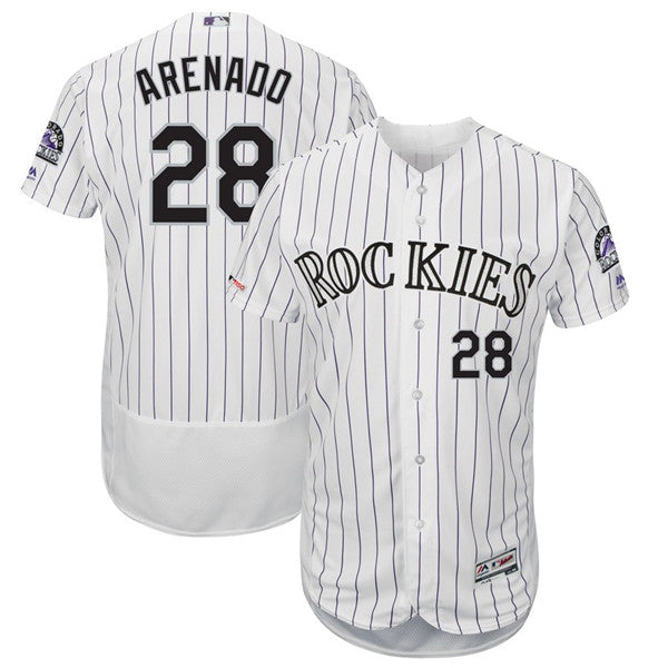 Custom Fan-Made Nolan Arenado Flexnase Colorado Rockies #28 White Baseball Jersey