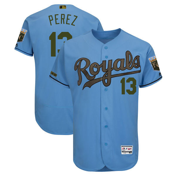Custom Fan-Made Salvador Perez Kansas City Royals #13 Blue 2018 Baseball Jersey