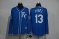 Custom Fan-Made Salvador Perez Long Kansas City Royals #13 Blue Baseball Jersey