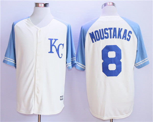 Custom Fan-Made Mike Moustakas Kansas City Royals #8 Throwback Baseball Jersey