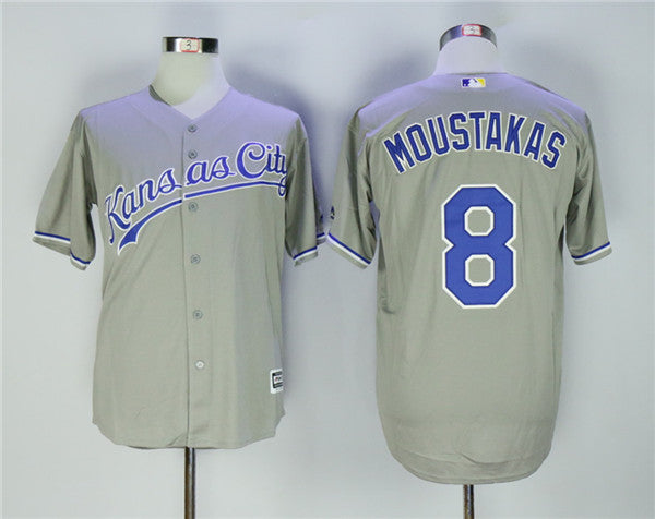 Custom Fan-Made Mike Moustakas Kansas City Royals #8 Grey Baseball Jersey