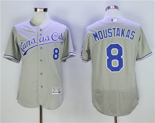 Custom Fan-Made Mike Moustakas Kansas City Royals #8 Grey Baseball Jersey
