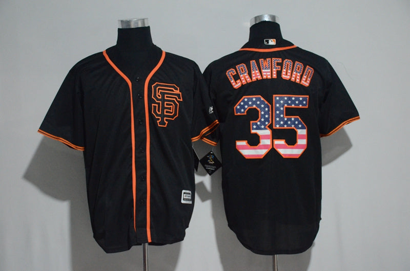 Custom Fan-Made Brandon Crawford USA Flag San Francisco Giants #35 Black Baseball Jersey