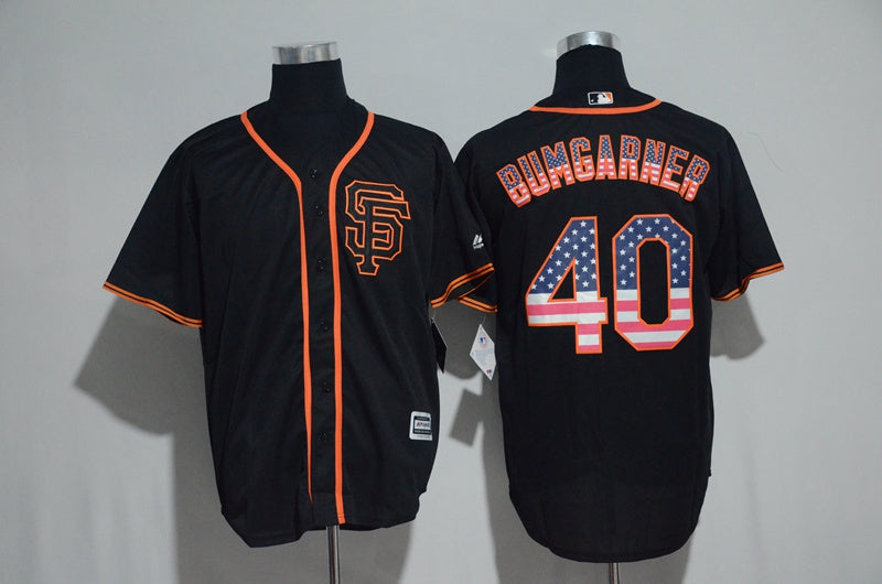 Custom Fan-Made Madison Bumgarner USA Flag San Francisco Giants #40 Black Baseball Jersey