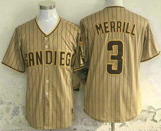 San Diego Padres #3 Jackson Merrill Khaki Pinstripe Limited Stitched Baseball Jersey