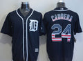 Custom Fan-Made Miguel Cabrera USA Flag Detroit Tigers #24 Blue Baseball Jersey