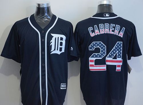 Custom Fan-Made Miguel Cabrera USA Flag Detroit Tigers #24 Blue Baseball Jersey