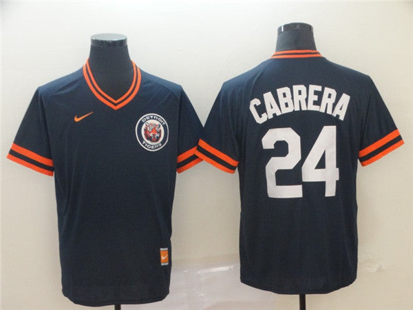 Custom Fan-Made Miguel Cabrera Detroit Tigers #24 Navy Throwback Baseball Jersey