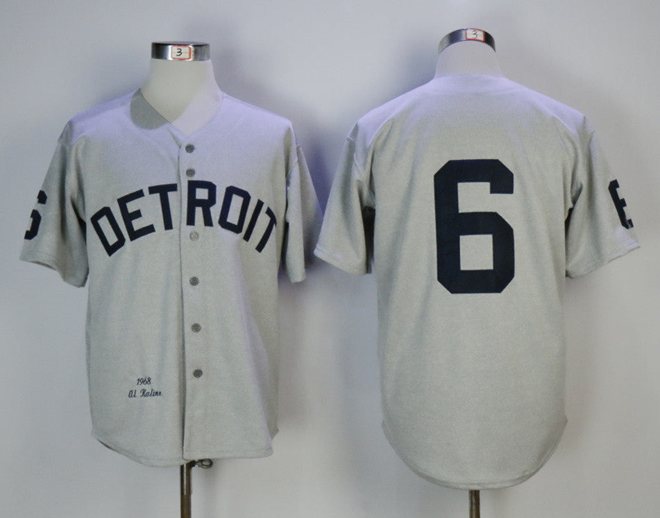 Custom Fan-Made Al Kaline Detroit Tigers #6 Grey 1968 Baseball Jersey