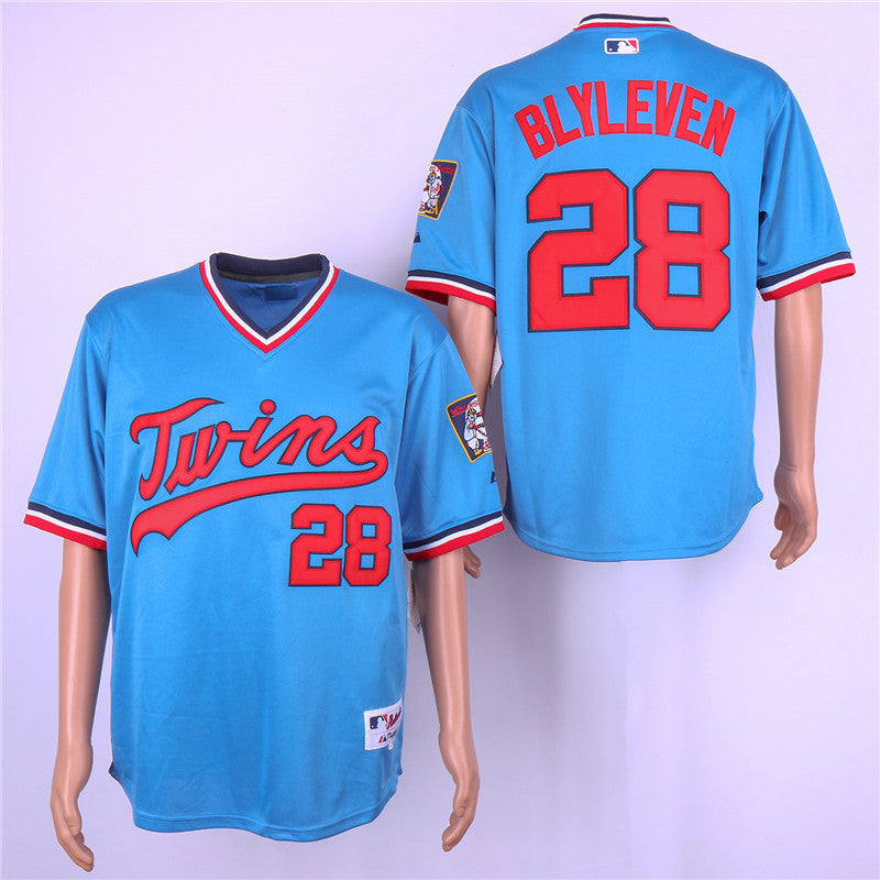 Custom Fan-Made Bert Blyleven Minnesota Twins #28 Blue Throwback Turn Back Clock Edition Baseball Jersey