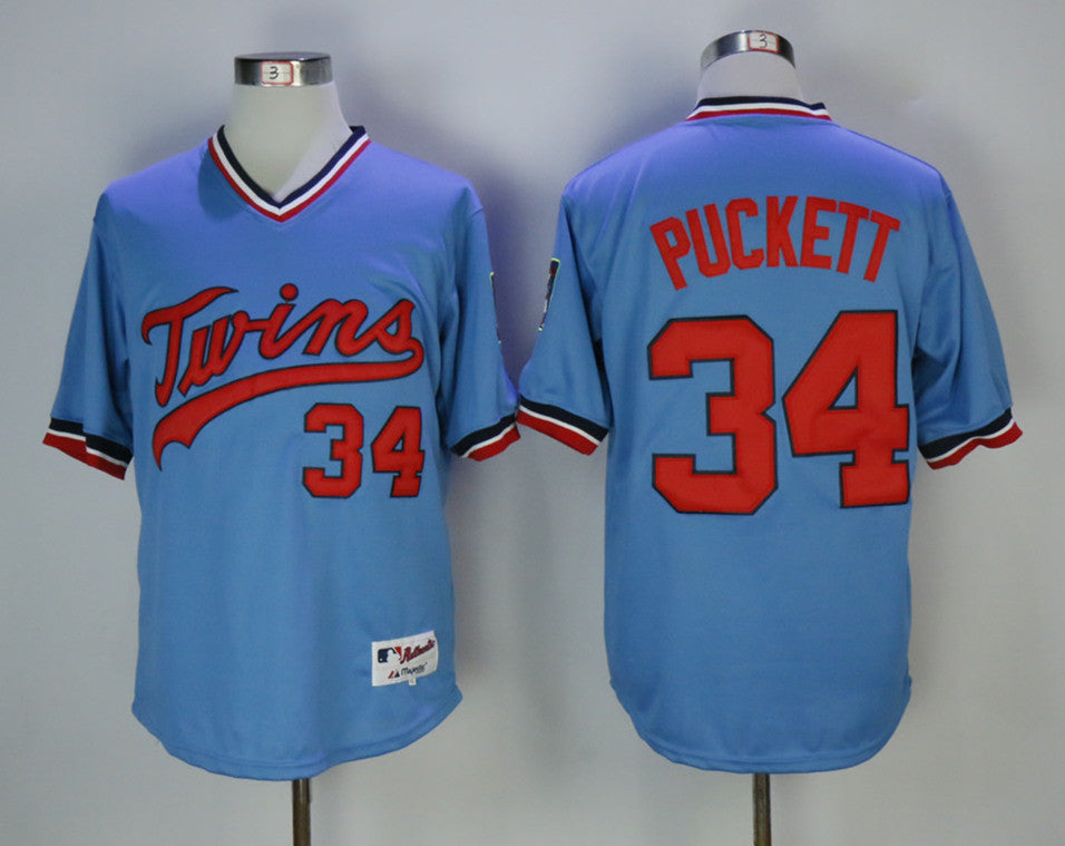 Custom Fan-Made Kirby Puckett Minnesota Twins #34 Blue 1984 Throwback Turn Back Clock Edition Baseball Jersey