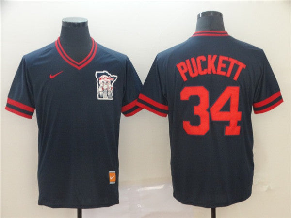 Custom Fan-Made Kirby Puckett Minnesota Twins #34 Navy Throwback Baseball Jersey