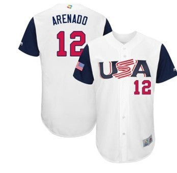 Custom Fan-Made USA Nolan Arenado Style #12 White 2017 Baseball Jersey