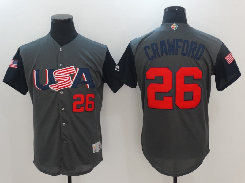 Custom Fan-Made USA Brandon Crawford Style #26 Grey 2017 Baseball Jersey