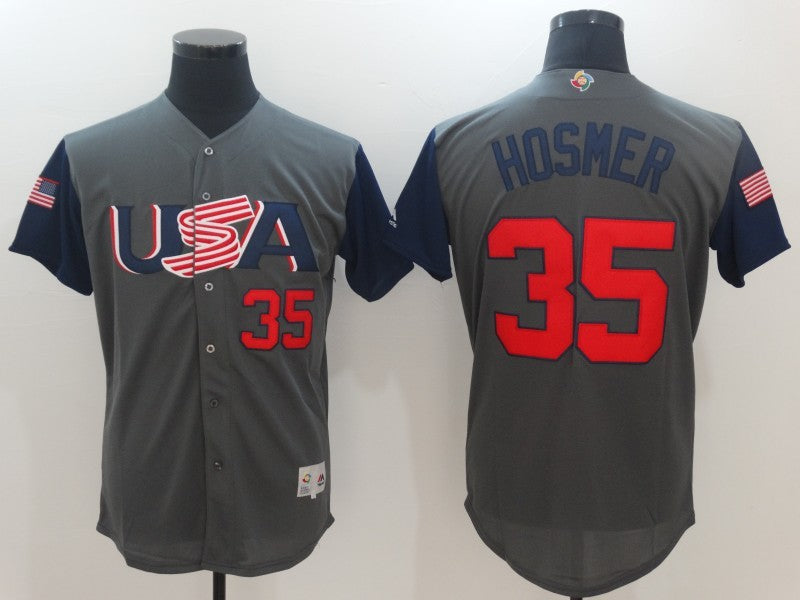 Custom Fan-Made USA Eric Hosmer Style #35 Grey 2017 Baseball Jersey