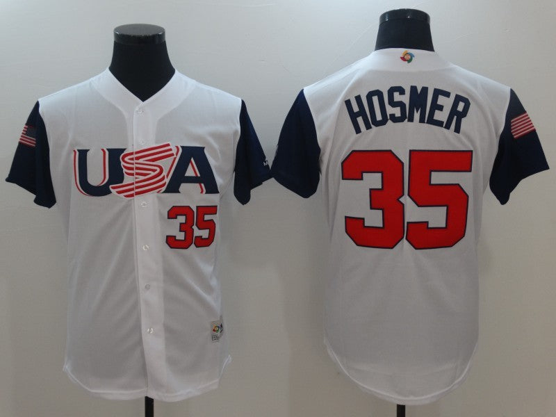 Custom Fan-Made USA Eric Hosmer Style #35 White 2017 Baseball Jersey