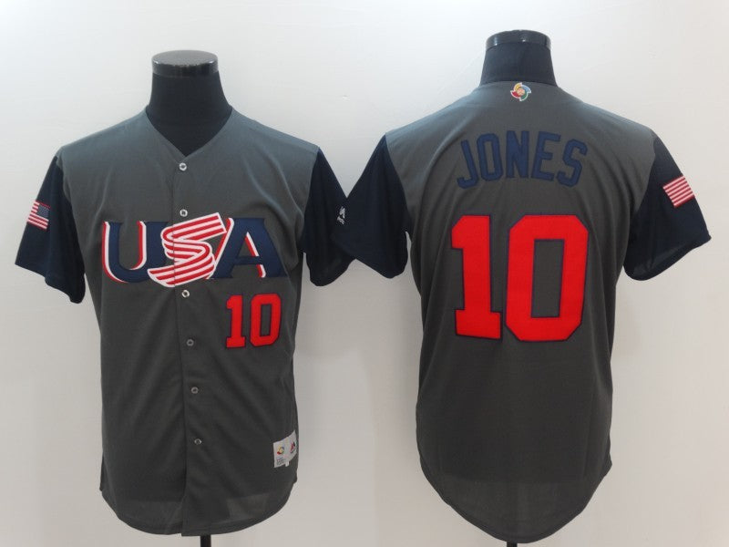 Custom Fan-Made USA Adam Jones Style #10 Grey 2017 Baseball Jersey