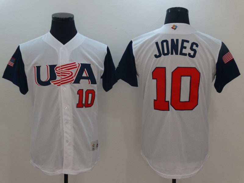 Custom Fan-Made USA Adam Jones Style #10 White 2017 Baseball Jersey