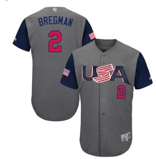 Custom Fan-Made USA Alex Bregman Style #2 Grey 2017 Baseball Jersey