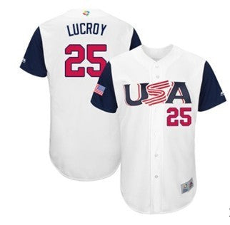 Custom Fan-Made USA Jonathan Lucroy Style #25 White 2017 Baseball Jersey