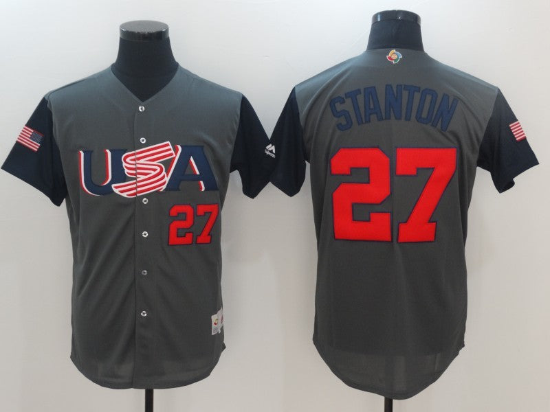 Custom Fan-Made USA Giancarlo Stanton Style #27 Grey 2017 Baseball Jersey