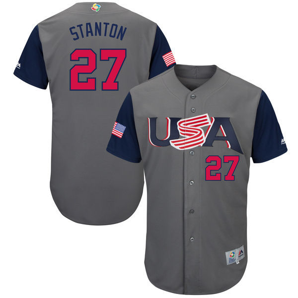 Custom Fan-Made USA Giancarlo Stanton Style #27 Grey 2017 Baseball Jersey
