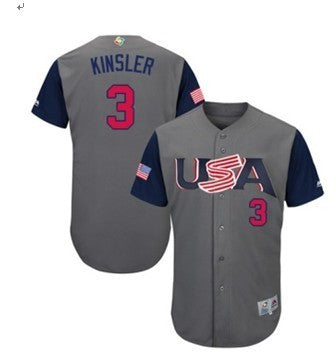 Custom Fan-Made USA Ian Kinsler Style #3 Grey 2017 Baseball Jersey