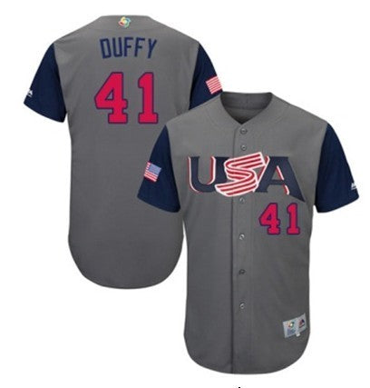 Custom Fan-Made USA Danny Duffy Style #41 Grey 2017 Baseball Jersey