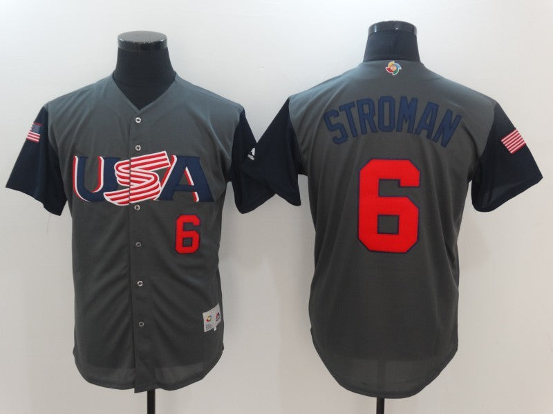 Custom Fan-Made USA Marcus Stroman Style #6 Grey 2017 Baseball Jersey