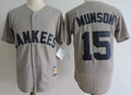 Custom Fan-Made Thurman Munson New York Yankees #15 Grey Baseball Jersey