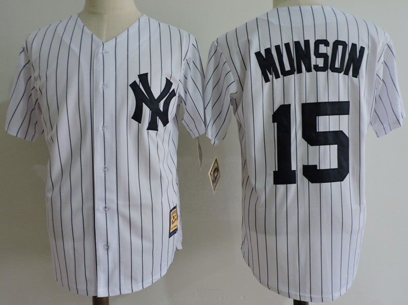 Custom Fan-Made Thurman Munson New York Yankees #15 White Baseball Jersey