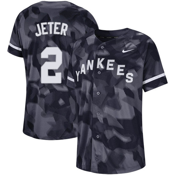 Custom Fan-Made Derek Jeter Camo New York Yankees #2 Black Baseball Jersey