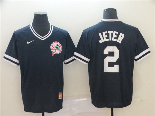 Custom Fan-Made Derek Jeter New York Yankees #2 Black Throwback Baseball Jersey