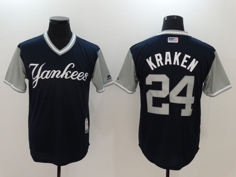 Custom Fan-Made Gary Sanchez Kraken New York Yankees #24 Navy 2017 Baseball Jersey