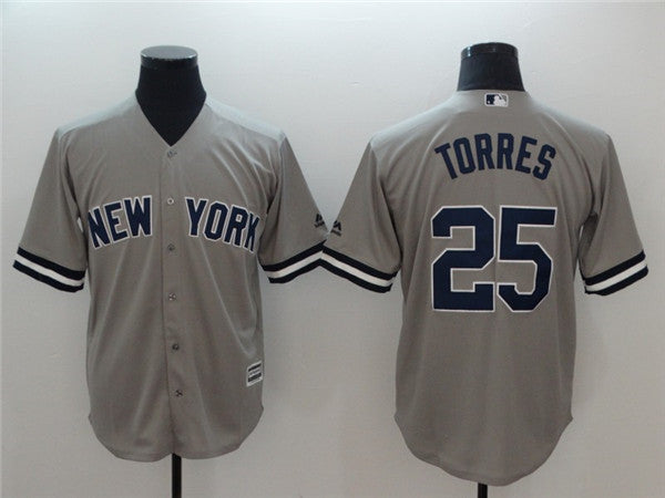 Custom Fan-Made Gleyber Torres New York Yankees #25 Grey Baseball Jersey