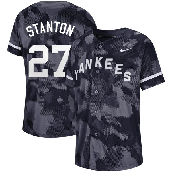 Custom Fan-Made Giancarlo Stanton Camo New York Yankees #27 Black Baseball Jersey