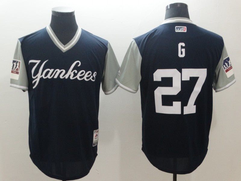 Custom Fan-Made Giancarlo Stanton New York Yankees #27 Navy 2018 Baseball Jersey
